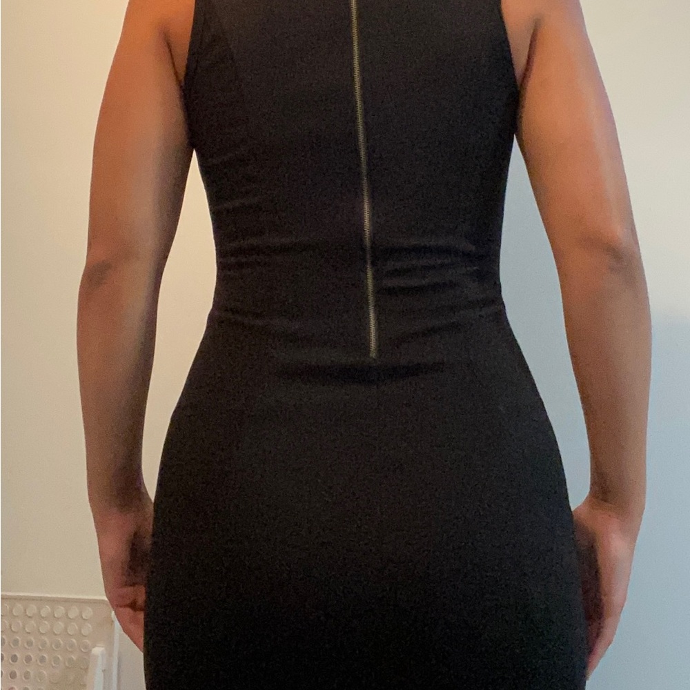 Black mini dress with mesh sheer striping junior sizing - Picture 3 of 8